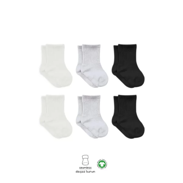Nessiworld  Bistyle Basic Penye Soket Çorap 6Lı BS10101B Ekru Gri Siyah