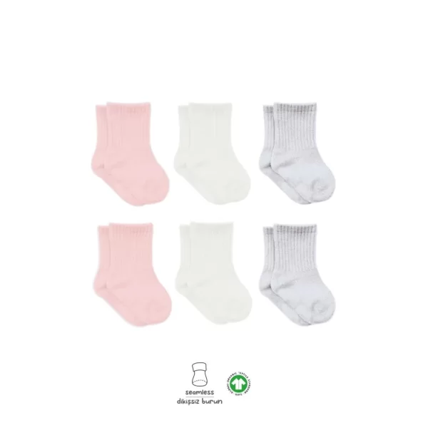 Nessiworld  Bistyle Basic Penye Soket Çorap 6Lı BS10101B Pembe Ekru Gri
