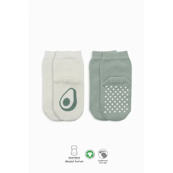 Nessiworld  Bistyle Meyve Figürlü Kaymaz Soket Çorap 2Li BS10105 Nil Ekru
