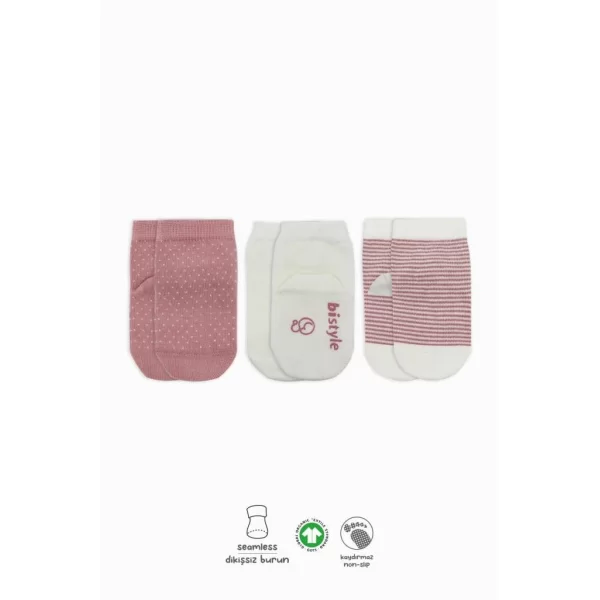 Nessiworld Bistyle Puanlı Kaymaz Penye Soket Çorap 3Lü BS10108 Pudra
