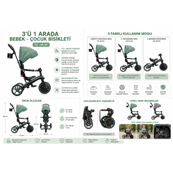 Nessiworld Globber Explorer 4in1 Katlanabilir Bisiklet Zeytin Yeşili