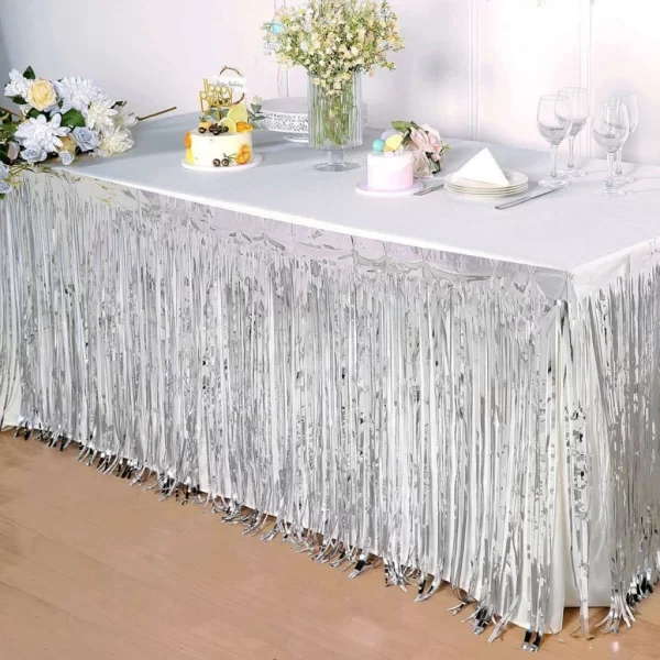 Nessiworld Gümüş Metalize Masa Eteği 275x75 cm – Kendinden Yapışkanlı