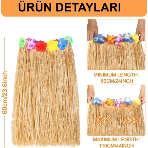 Nessiworld Hawaii Tarzı Hula Eteği – 60 cm Hasır Naturel Etek