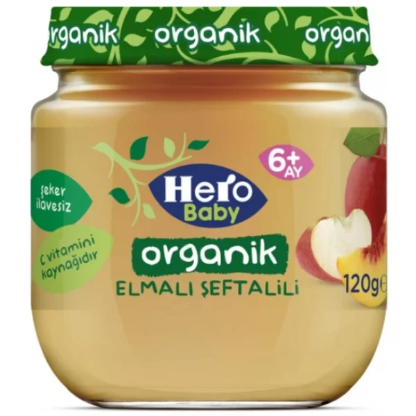Nessiworld Hero Baby Organik Elma Şeftali Püresi Kavanoz Mama 120 Gr