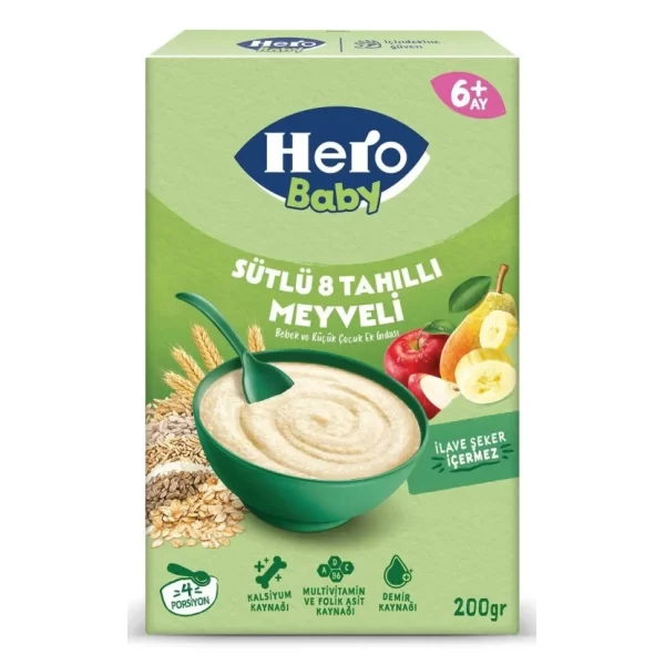 Nessiworld Hero Baby Sütlü 8 Tahıllı Meyveli Kaşık Mama 200 Gr