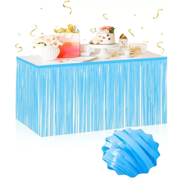 Nessiworld Kendinden Yapışkanlı Makaron Mavi Püsküllü Masa Eteği – 75 x 275 cm Parti Süslemesi