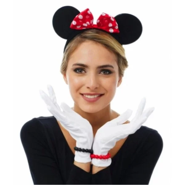 NessiWorld Kırmızı Fiyonklu Minnie Mouse Tacı ve Beyaz Eldiven Seti