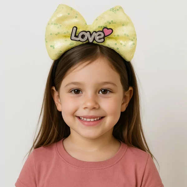 Nessiworld LED Işıklı Love Yazılı Sarı Fiyonk Taç – Kız Çocuk Parti Tacı