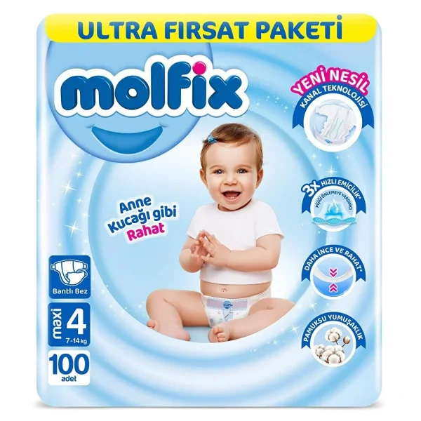 Nessiworld Molfix Bebek Bezi Ultra Fırsat Paketi 4 Beden 7-14 Kg 100 Adet