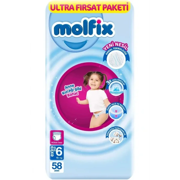 Nessiworld Molfix Külot Bez Ultra Fırsat Paketi 6 Beden 15+ Kg 58 Adet