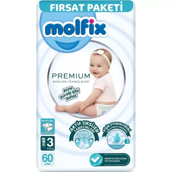 Nessiworld Molfix Premium Bebek Bezi Fırsat Paketi 3 Beden 4-9 Kg 60 Adet