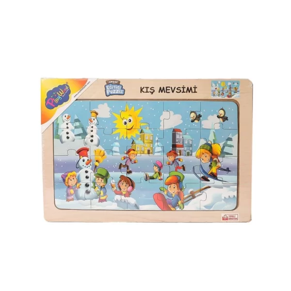 Nessiworld   ONY-109-110-111-112 Ahşap Eğitici Çocuk Puzzle -Kış Mevsimi