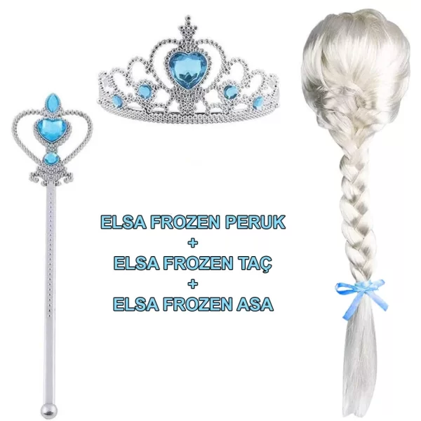 Nessiworld Örgülü Karlar Ülkesi Frozen Elsa Peruğu Tacı ve Sopası Çocuk Boy
