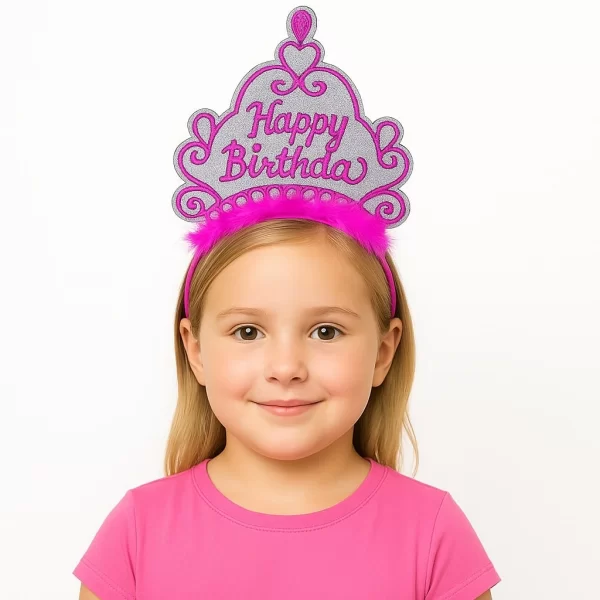 Nessiworld Pembe Happy Birthday Prenses Tacı – Doğum Günü Taç Aksesuarı