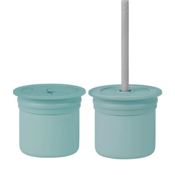 Nessiworld    Pipetli Silikon Bardak Seti Aqua Green / Powder Grey