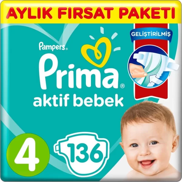 Nessiworld Prima Bebek Bezi Aktif Bebek 4 Beden Aylık Fırsat Paketi 136 Adet