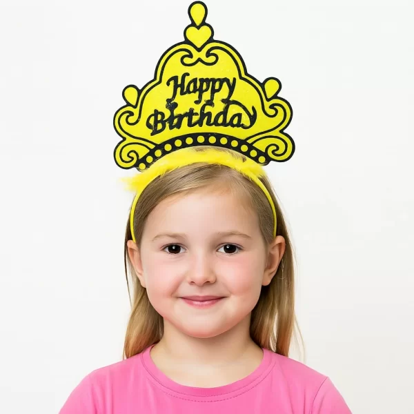 Nessiworld Sarı Happy Birthday Prenses Tacı – Doğum Günü Taç Aksesuarı