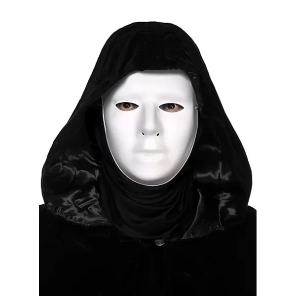Nessiworld Siyah Kapüşonlu 120 cm Pelerin ve Beyaz Boyanabilir Tam Yüz Maske