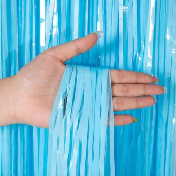 Nessiworld Soft Mavi Püsküllü Kapı Perdesi - Parti, Baby Shower, Sünnet Süsü 1x2 m