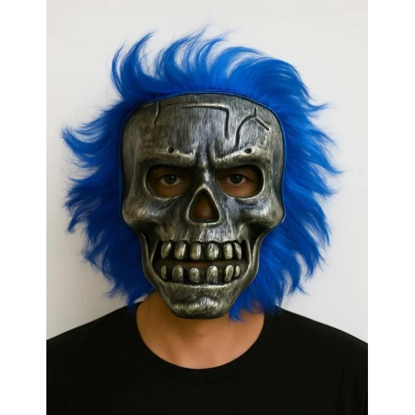 Nessiworld Wild Skull - Gümüş Kafatası Mavi Saçlı İskelet Maske