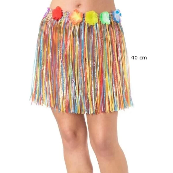 Nessiworld Yetişkin ve Çocuk Uyumlu Rengarenk Püsküllü Hawaii Luau Hula Etek 40 cm