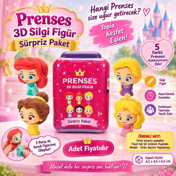 Princess Puzzle Palz 3D Silgi Figür Sürpriz Paket
