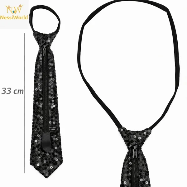Siyah Renk Pul Payetli Işıltılı Parti Kravatı 33 cm