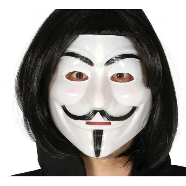 Siyah Renk Takma Kısa Saç ve V For Vendetta Maskesi Anonymous Maskesi
