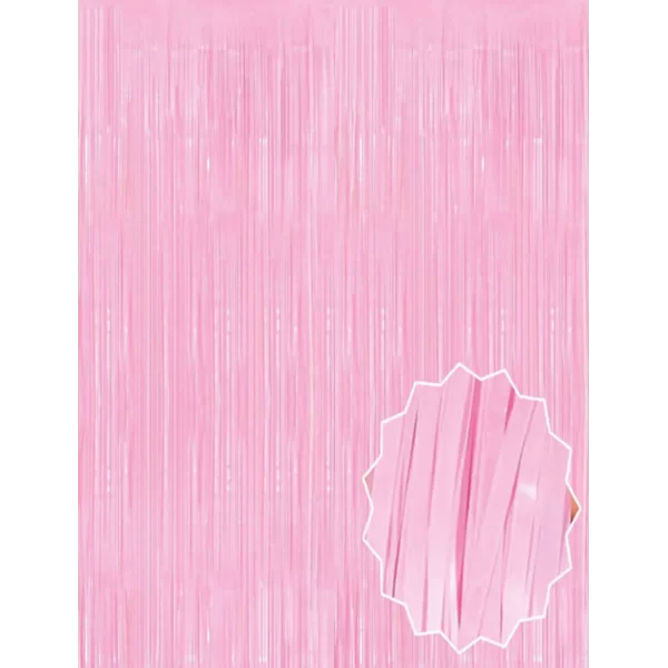 Soft Pembe Püsküllü Kapı Perdesi - Parti, Baby Shower, Cinsiyet Partisi 1x2 m