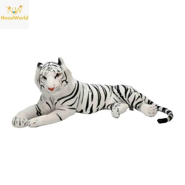 Yan Yatan Beyaz Peluş Kaplan 90 cm