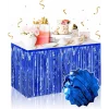 Kendinden Yapışkanlı Mavi Metalize Püsküllü Masa Eteği – 75 x 275 cm Parti Süslemesi