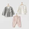 Nessiworld    AC24128 Ballerina 3lü Bebe Takım Grey Ecru Pink