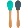 Nessiworld  Bambu Saplı Silikon Mama Kaşığı 2li Aqua Green / Deep Blue