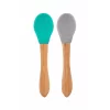 Nessiworld  Bambu Saplı Silikon Mama Kaşığı 2li Aqua Green / Powder Grey