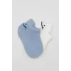 Nessiworld Bistyle 2Li Sneakers Smile Penye Çorap BS20106 Mavi Ekru