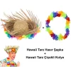 Nessiworld Hawaii Tarzı Tropikal Çiçekli Hasır Şapka ve Çiçekli Hawaii Kolye