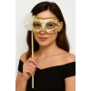 Nessiworld Lüks Taşlı Saplı Maskeli Balo Maskesi Beyaz Renk 35 cm