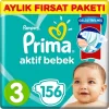 Nessiworld Prima Bebek Bezi Aktif Bebek 3 Beden Aylık Fırsat Paketi 156 Adet