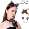 Nessiworld Siyah Kedi Dantel Taç + Eldiven Seti – Parti, Dans ve Kostüm Kombini