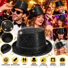 Siyah Simli Glitter Silindir Parti Şapkası