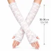 Uzun Zarif Dantel Eldiven Parmaksız Beyaz 35 cm
