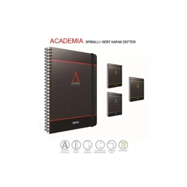 Academia Spiralli Sert Kapak Defter 17x24 120 Yaprak Kareli (3776) Gıpta