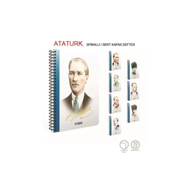 Atatürk Spiralli Sert Kapak 17x24 100 Yaprak Kareli Defter (2651) Gıpta