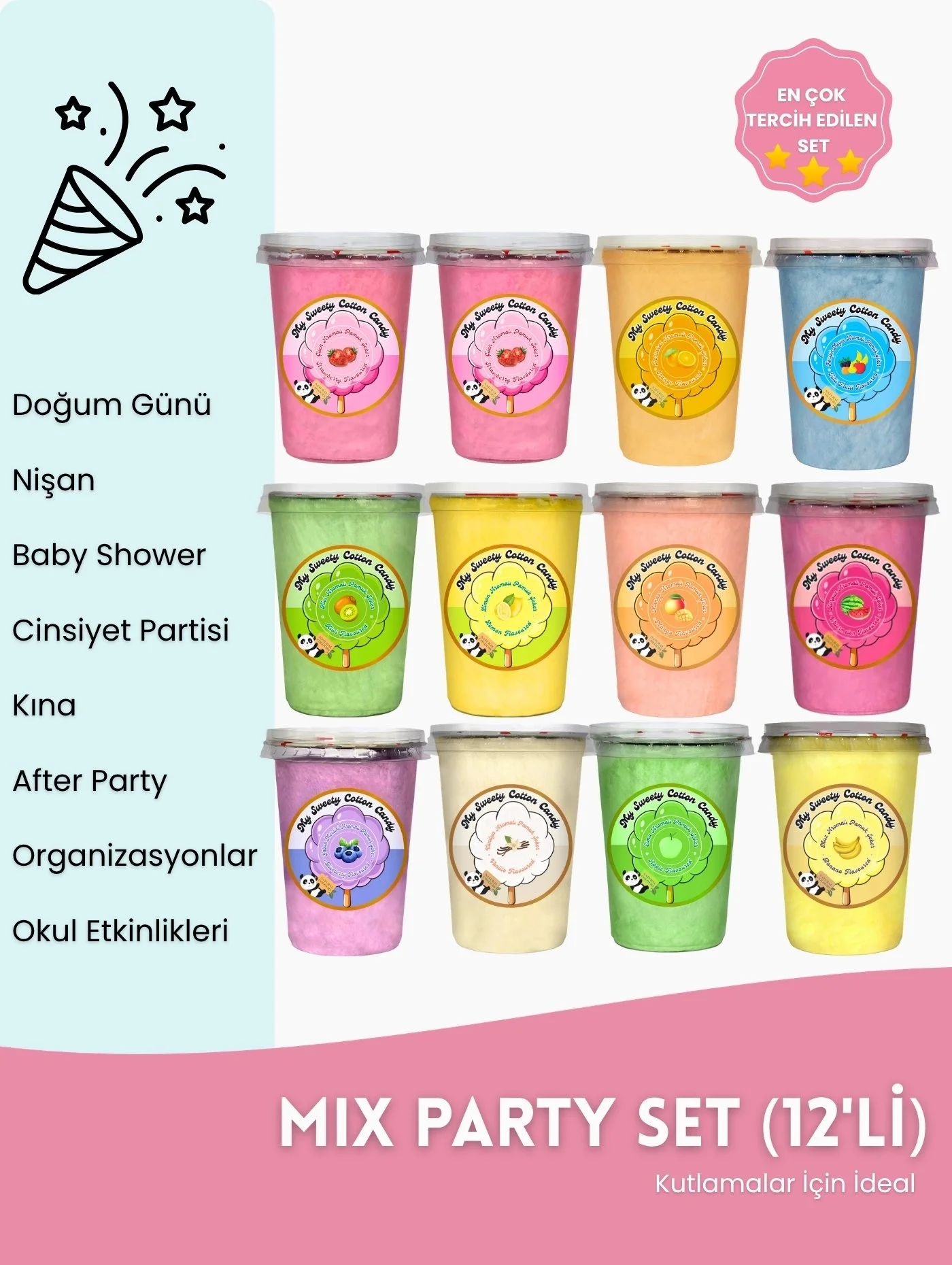 Karışık Aromalı Gurme Pamuk Şeker Party Set (12’li) – Mix
