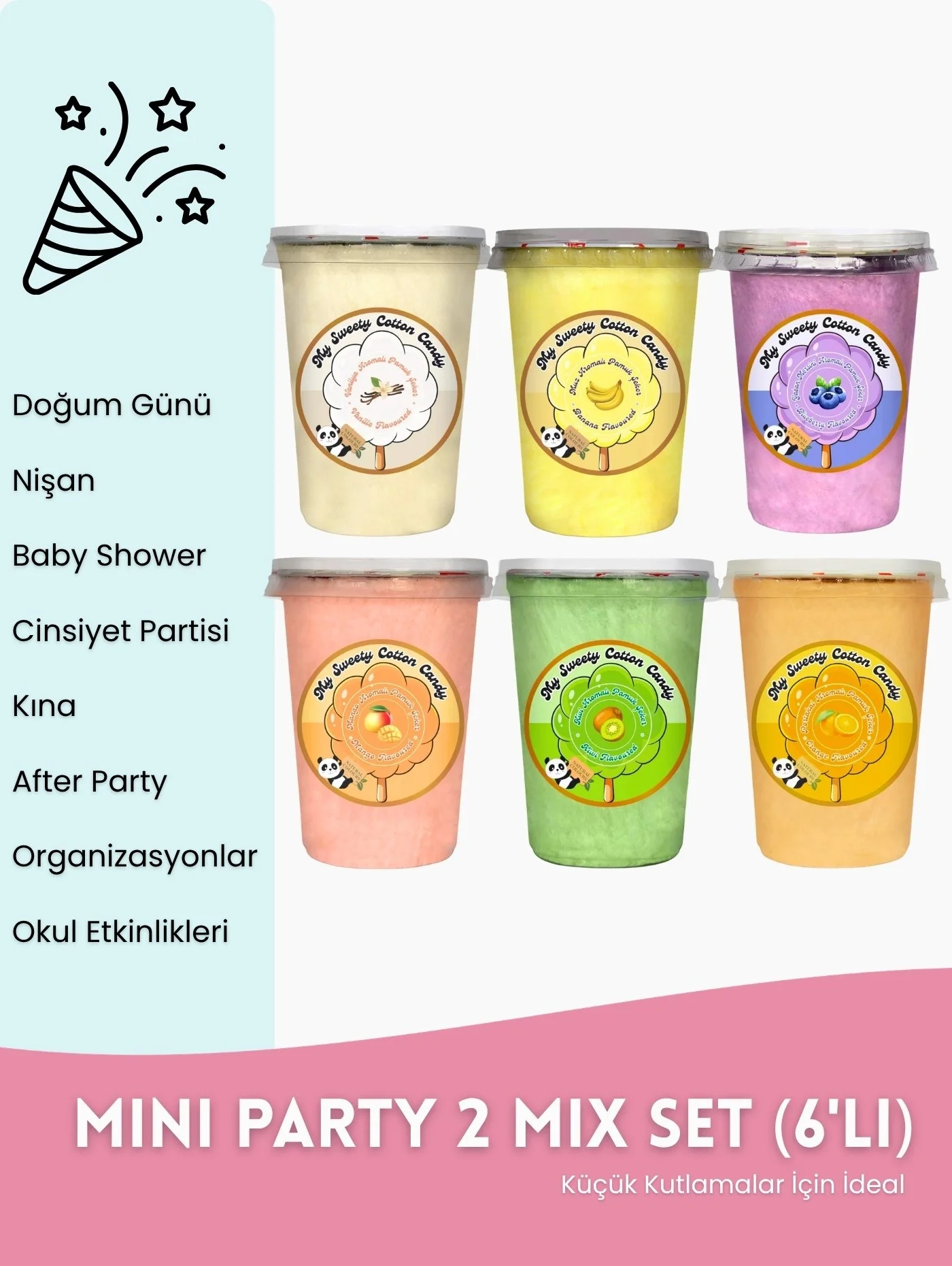 Karışık Meyve Aromalı Gurme Pamuk Şeker Mini Party Set (6’lı) – Mix Paket 2