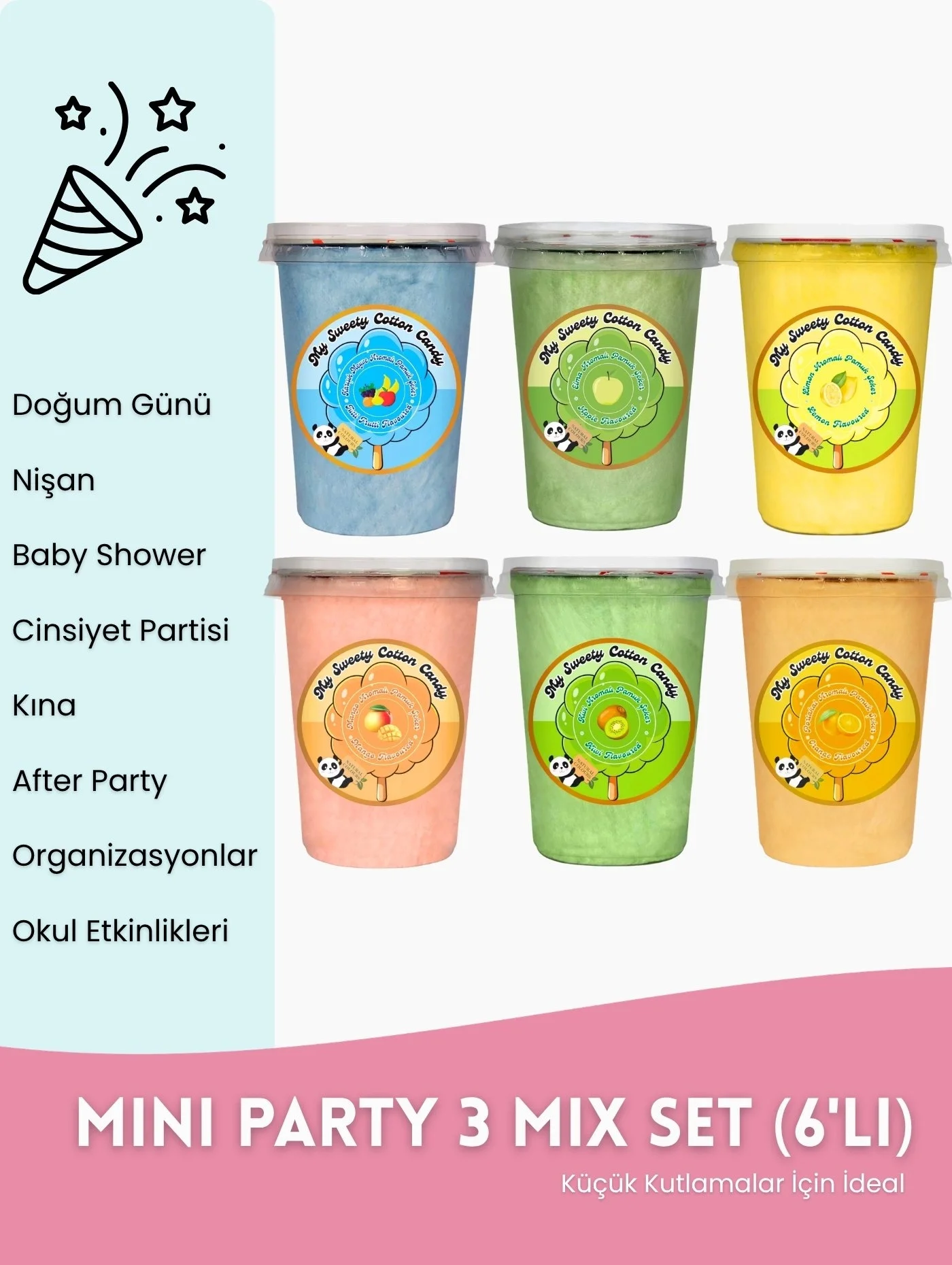 Karışık Meyve Aromalı Gurme Pamuk Şeker Mini Party Set (6’lı) – Mix Paket 3