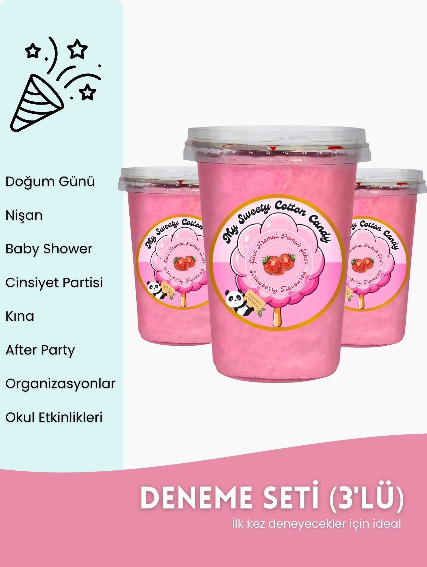 ÇİLEK AROMALI 3LÜ GURME PAMUK ŞEKERLER