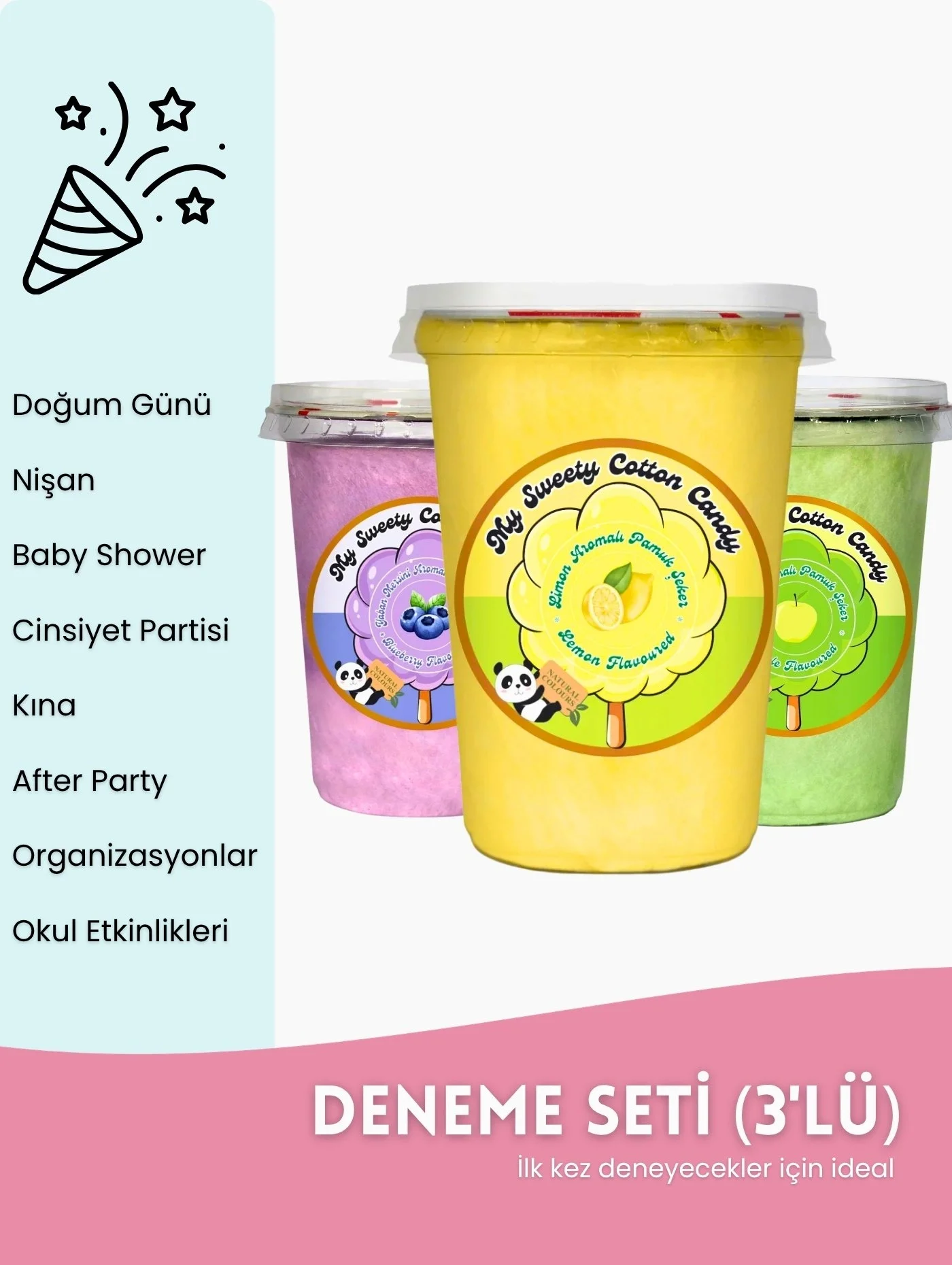 YABAN MERSİNİ, LİMON, ELMA AROMALI 3LÜ GURME PAMUK ŞEKERLER