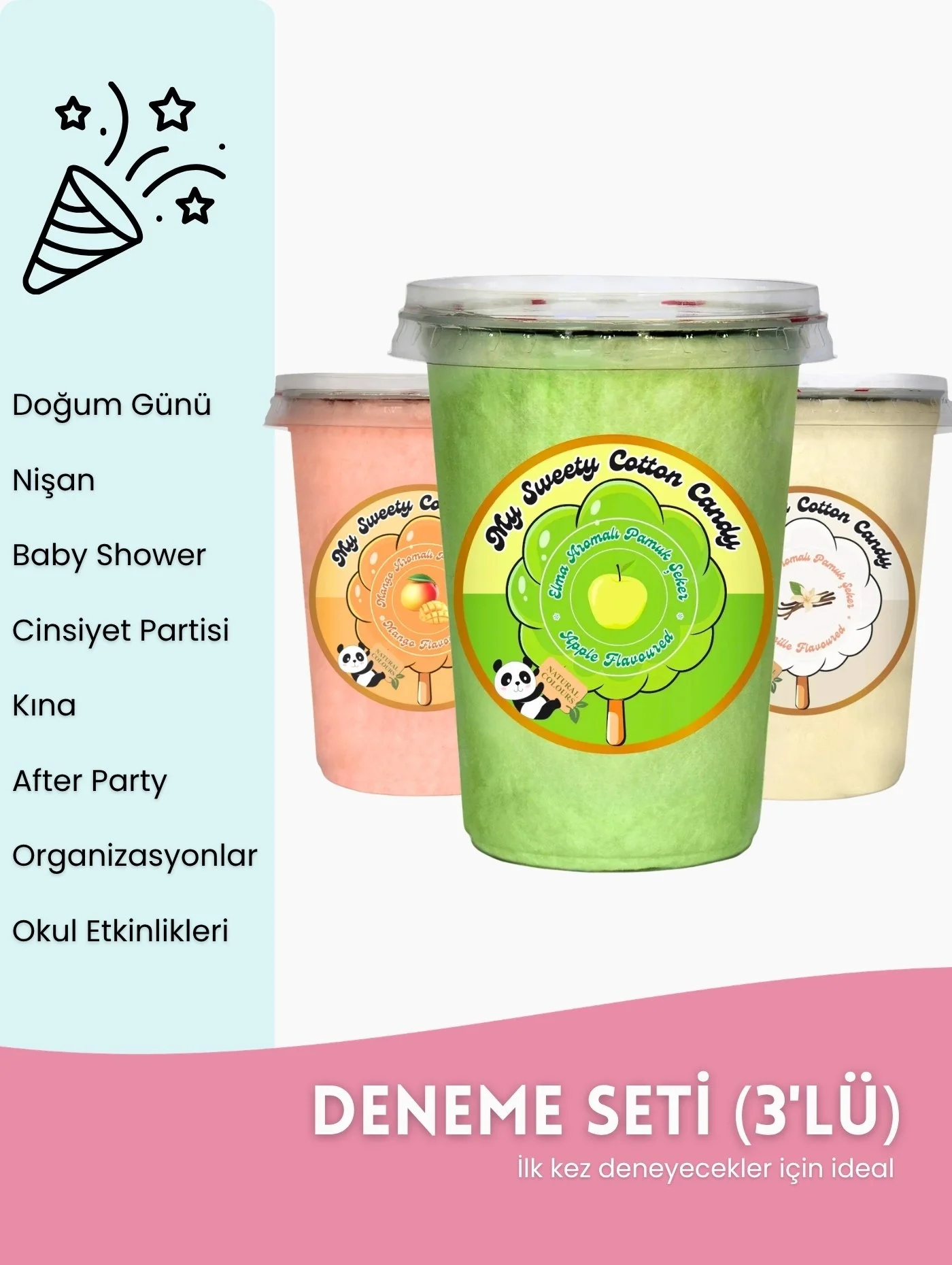 MANGO, ELMA, VANİLYA AROMALI 3LÜ GURME PAMUK ŞEKERLER