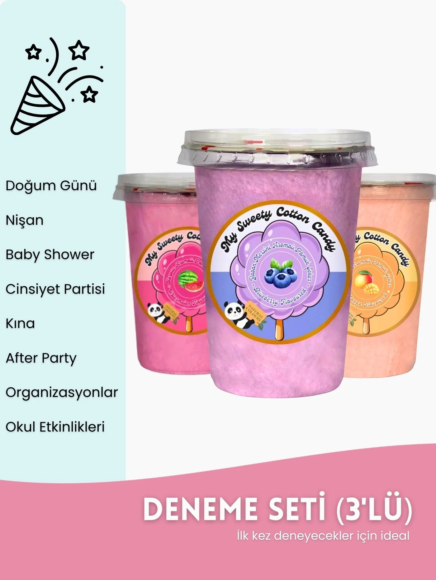 KARPUZ, YABANMERSİNİ, MANGO AROMALI 3LÜ GURME PAMUK ŞEKERLER